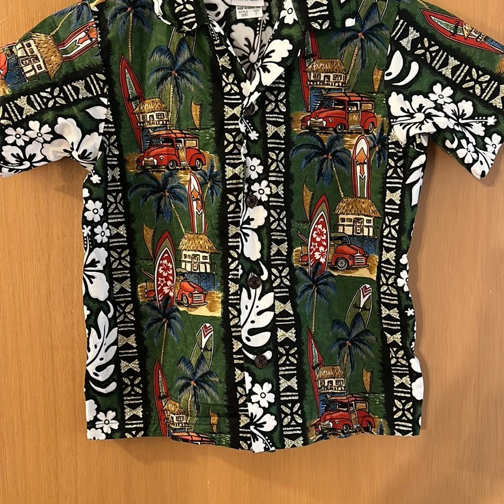 Nui Nalu Kids Boys Hawaiian Luau Floral Surf Button Down Shirt Size 6-7